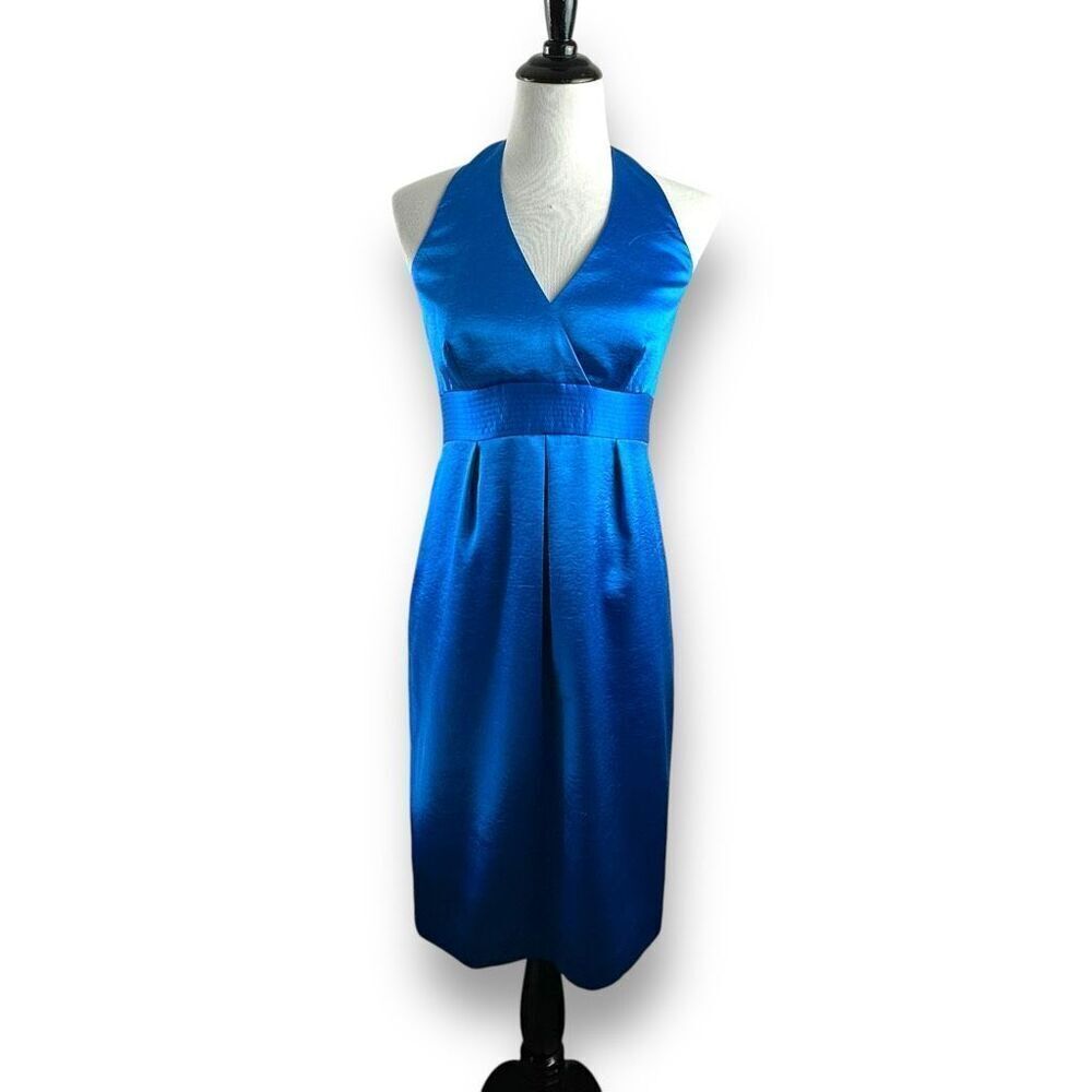 Spence Women's 4 Halter Neck Mini Dress Royal Blue Satin Y2K Cocktail Party Glam